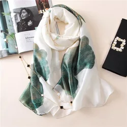 180*90cm Luxury Brand Women Summer Silk Scarves Shawls Lady Wraps Soft Female Flower Print Beach Stole Bandanna foulard muffler