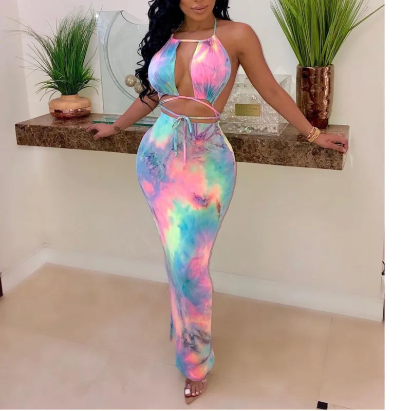 

Summer Sexy Boho Printed Skinny Dress Women Mujer Vintage Backless Bodycon Tie Dye Printed Off Shoulder Dresses Vestidos