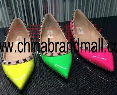 

genuine leather v stud ballerina flats blue black nude red yellow rose pink luxury designer runway classic fashion women