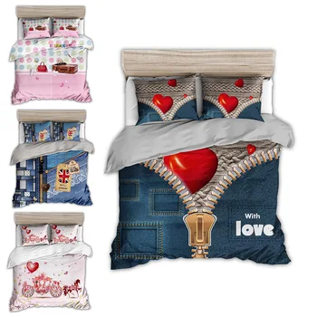 

Polyester Cotton Bedding Set Cartoon Zipper Design Pattern Double Bedding set Duvet cover Pillowcase Fitted Sheets Customizable