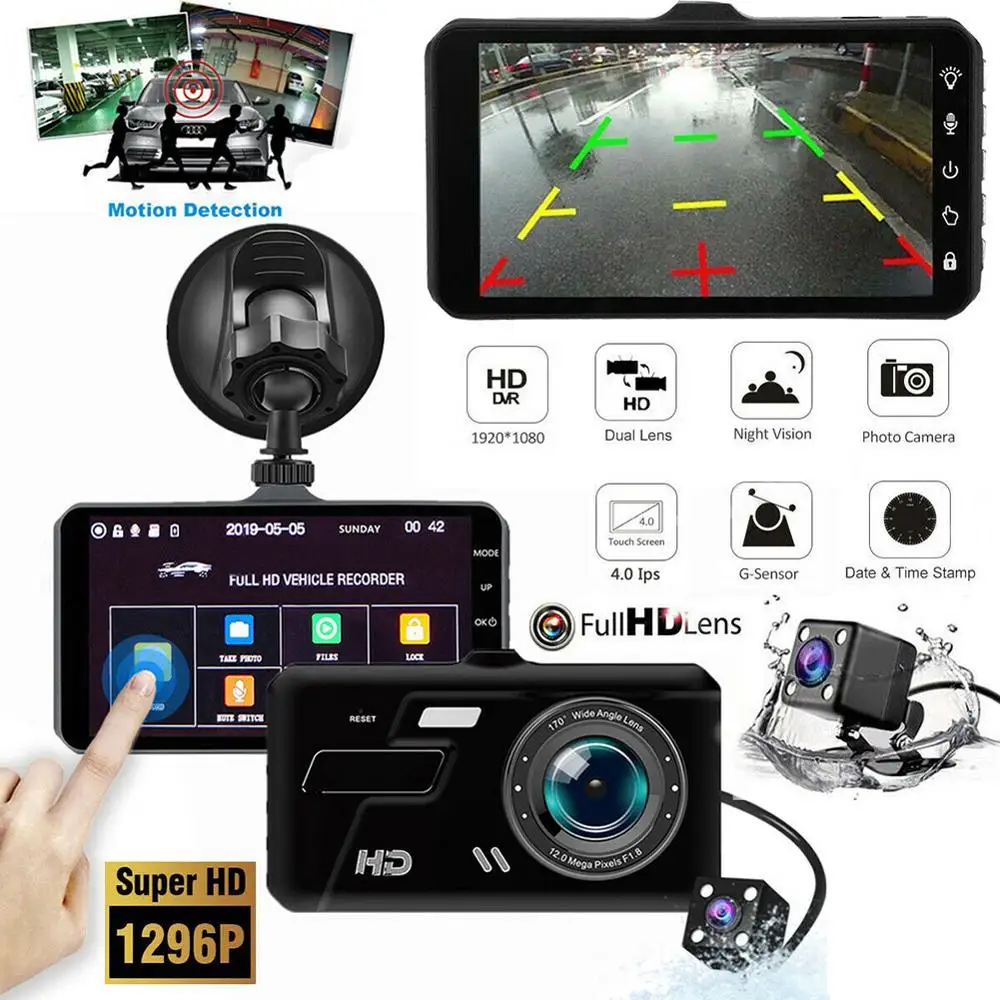 Автомобильный видеорегистратор Full Touch HD 1080P с двумя объективами 4 дюймовым IPS