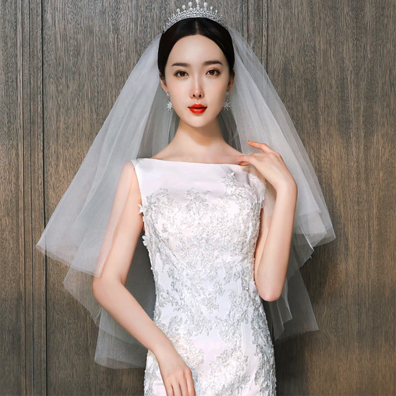 

Simple Short Double-layer Tulle Bridal Veils with Combs High Quality Wedding Veil Wedding Accessories