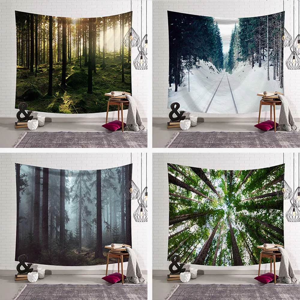 

Mist Green Forest Tapestry Wall Hanging Early Morning Home Bedroom Living Room Background Cloth Blanket Mural Carpet Decoration