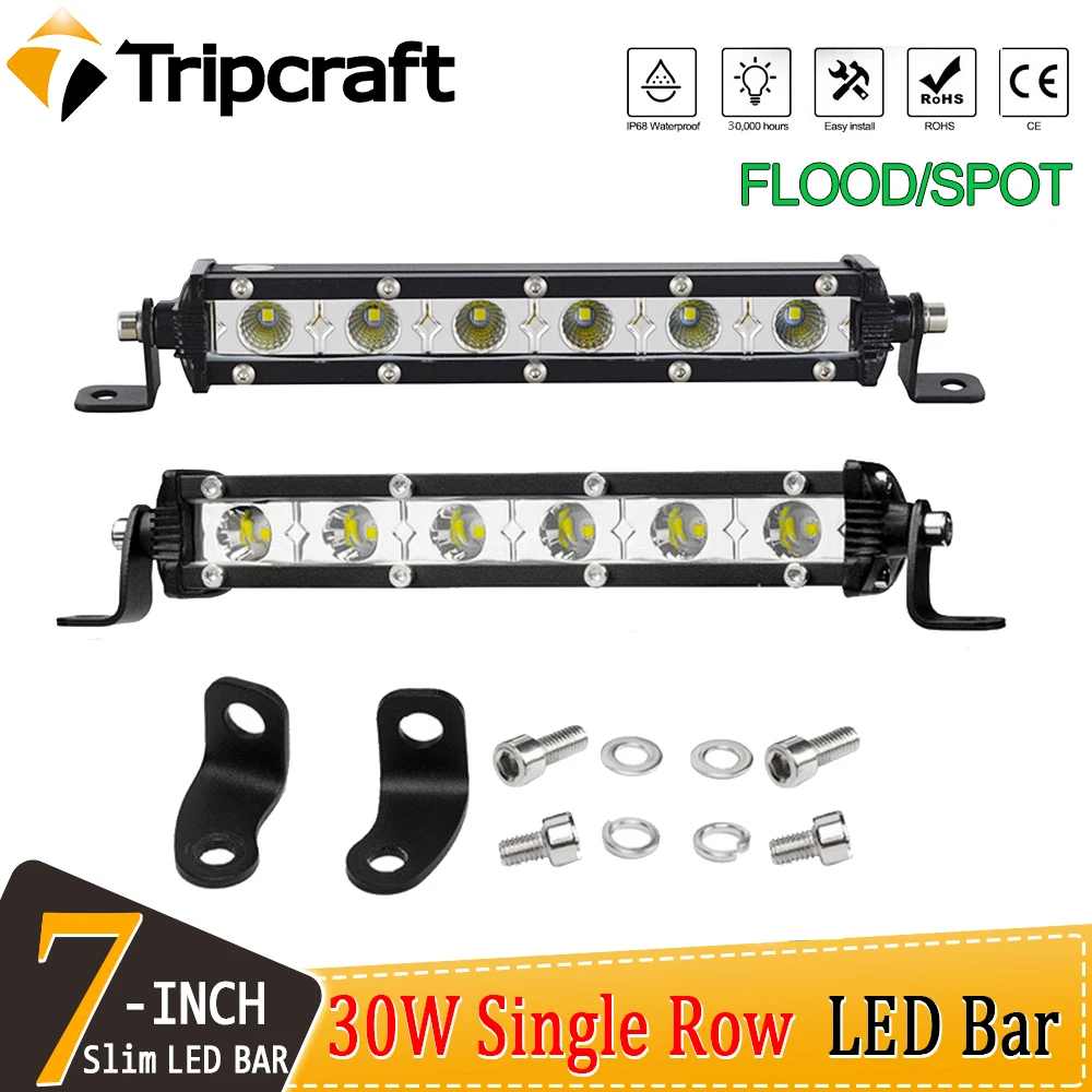 Tripcraft 7&quot 7inch 30W LED Work Light Bar Spot flood beams For 4X4 4WD CAR Truck ATV SUV Pickup 12V 24V Beams | Автомобили и