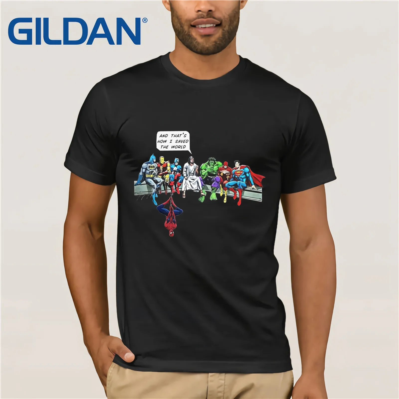 

Captain America Spiderma T-Shirt Superman And That Is How I Saved The World Jesus Men T Shirts Cotton Short Sleeve Tees