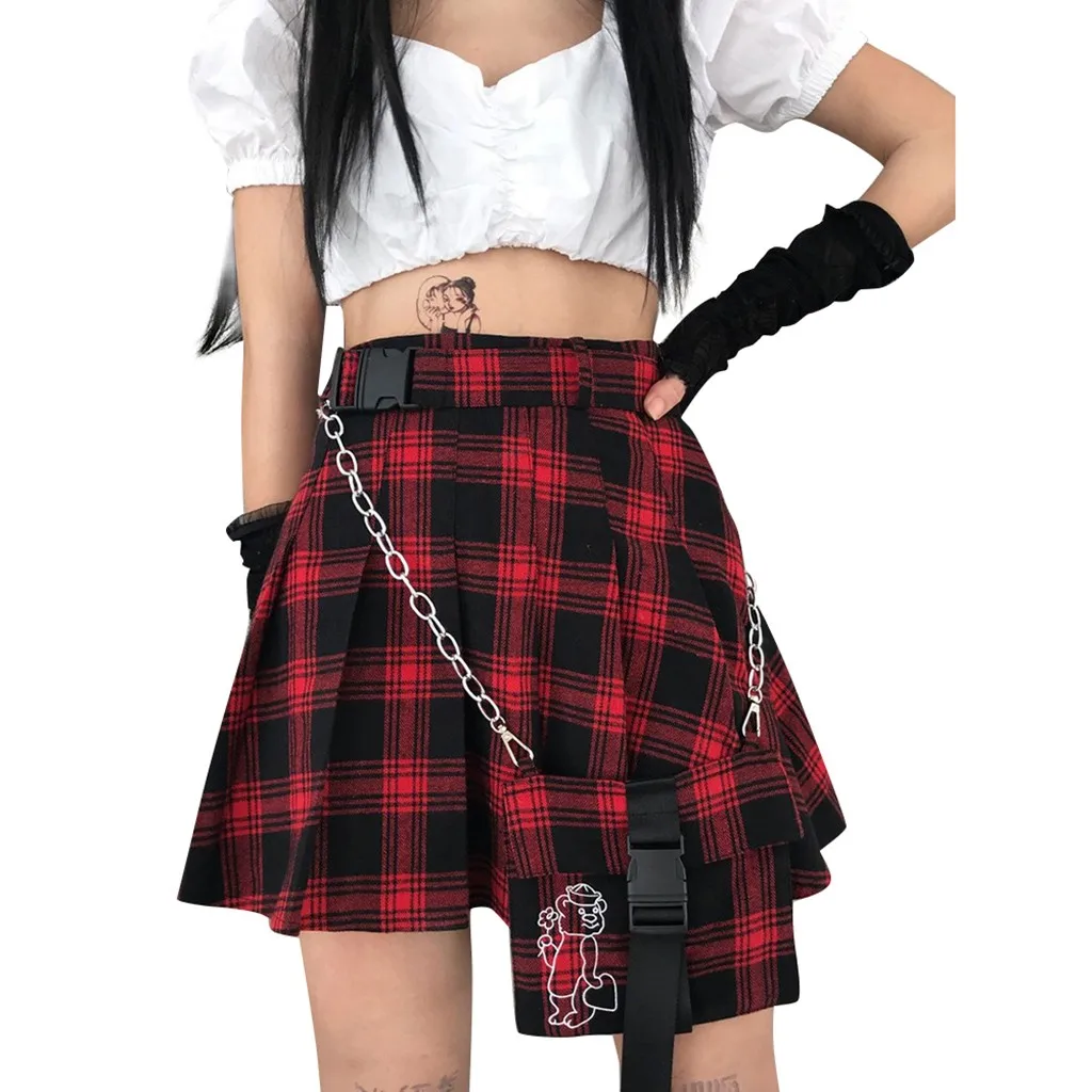 Skirt Women's Skirt Casual Plaid Print Bandage Short Skirt Polyester Womens Skirts Summer Fashion 2020