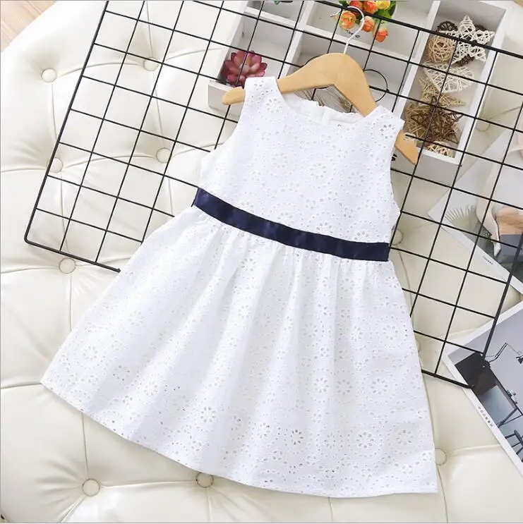 Белый Хлопковый сарафан с бантом на спине для маленьких девочек элегантные свадебные платья для девочек детское платье