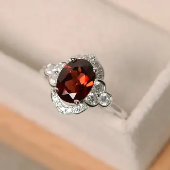 

European and American High-end Zircon Wine Red Ring S925 Sterling Silver Inlaid Red Topaz Ring Fashion Ladies Hand Jewelry