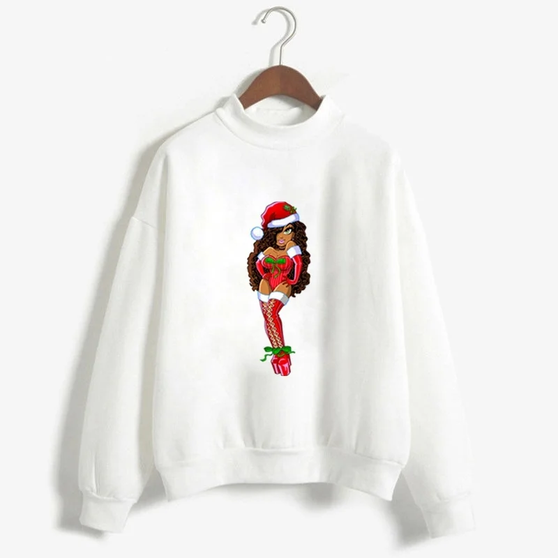 Sexy African American Christmas Girl Outerwear Womens Polyester Womens Hoodies Pullover Casual Sweatshirt Women