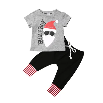 

0-3T Infant Kids Baby Boy Christmas Clothes Set Santa Claus Outfit Short Sleeve T-Shirt+Pant Toddler Boys Costume 2pcs