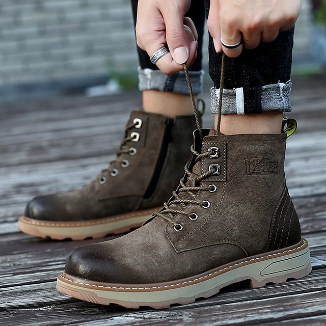 Botas militares de marca italiana de diseñador de zapatos casuales para hombre Botas de cuero genuino vaquero plataforma aire libre de - AliExpress