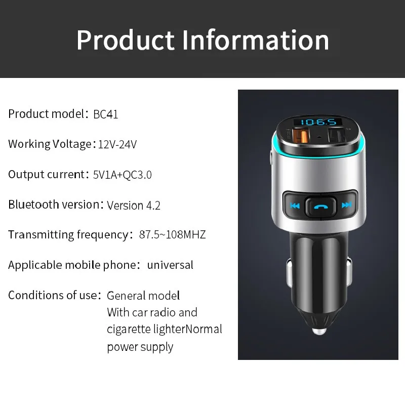 QC 3,0 автомобильный fm-передатчик MP3 музыкальный плеер Bluetooth беспроводное быстрое зарядное устройство для устройства Handsfree Dual USB со светодиодной вспышкой автомобильный аксессуар
