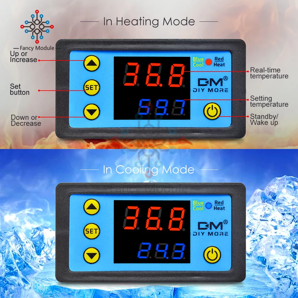 Высокая точность постоянного тока 12 V/DC 24 V/AC 110-220V термометр двойной светодиодный контроллер температуры дисплея/w 10K NTC датчик термостата зонд