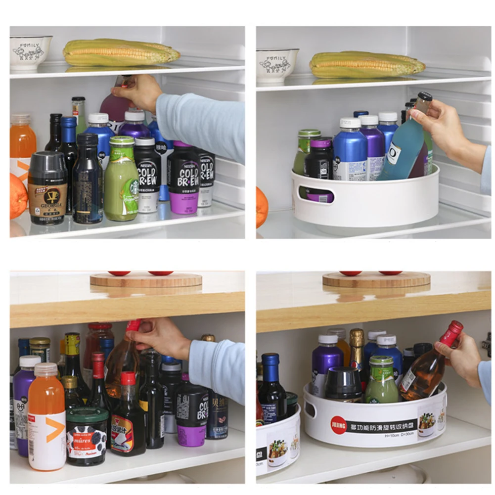 Противоскользящий Многофункциональный кухонный дисплей контейнер для пищевых продуктов большой емкости Настольный Вращающийся лоток для хранения Круглый ABS органайзер для косметики
