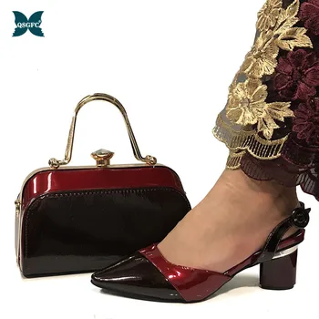 

New Arrival Nigerian Party Shoe and Bag Sets in Wine Color African Wedding Shoes and Bag Set Italian design Ladies Shoe Bag