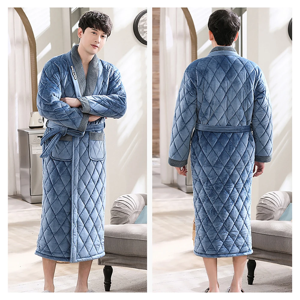 mens pajama pants Winter Men's Bathrobe Terry Robe 3-layer Flannel Super Thick Warm Dressing Gown Luxury Solid Plaid Long Robe For Man Towel Towel mens silk pajamas short set