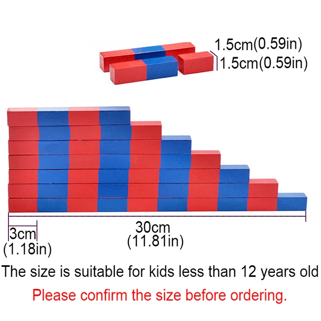 Red and Blue Bars Montessori Mathematics Games Children Learning Teaching Resources Educational Wooden Block Busy Board Math Toy 6
