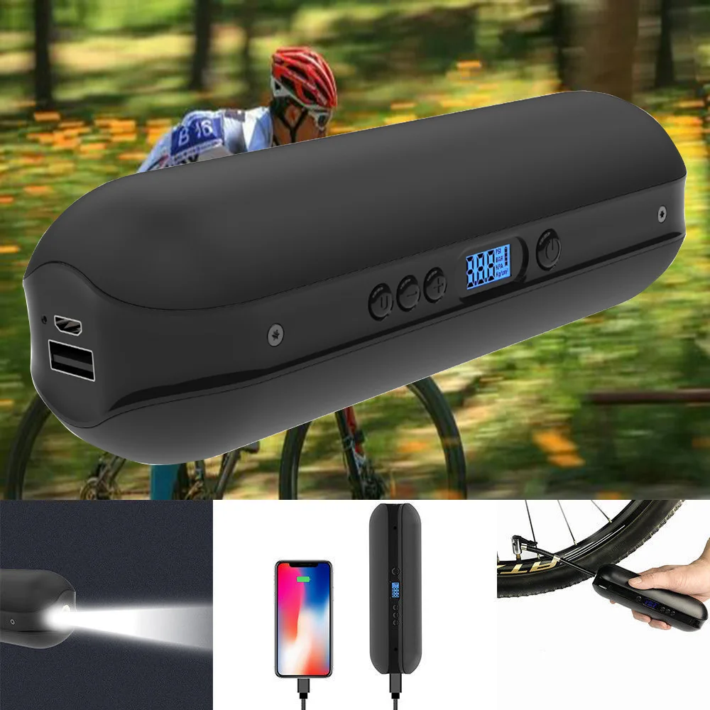 

New Intelligent Rechargeable Portable Bike Pump bomba bicicleta Tire Electric Air Inflator Bicycle Pump LCD Display Illumination