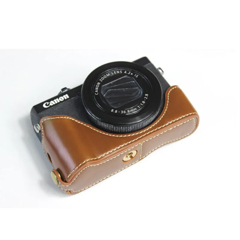 PU brown Портативный чехол из PULeather для камеры, сумка для Canon G7 X Mark III G7XIII G7X3 G7XM3, защитная полуоболочка с отверстием для батареи - Цвет: PU brown