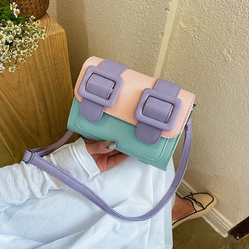 

Contrast color Leather Crossbody Bags For Women 2020 Travel Handbag Fashion Simple Shoulder Messenger Bag Ladies Cross Body Bag