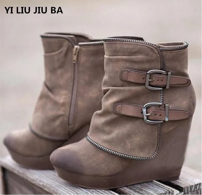 winter Women snow Boots Round Toe Slip On casual Wedge women shoes High
Heels women Rome Ankle Boots Plus size 35-43 mujer G472