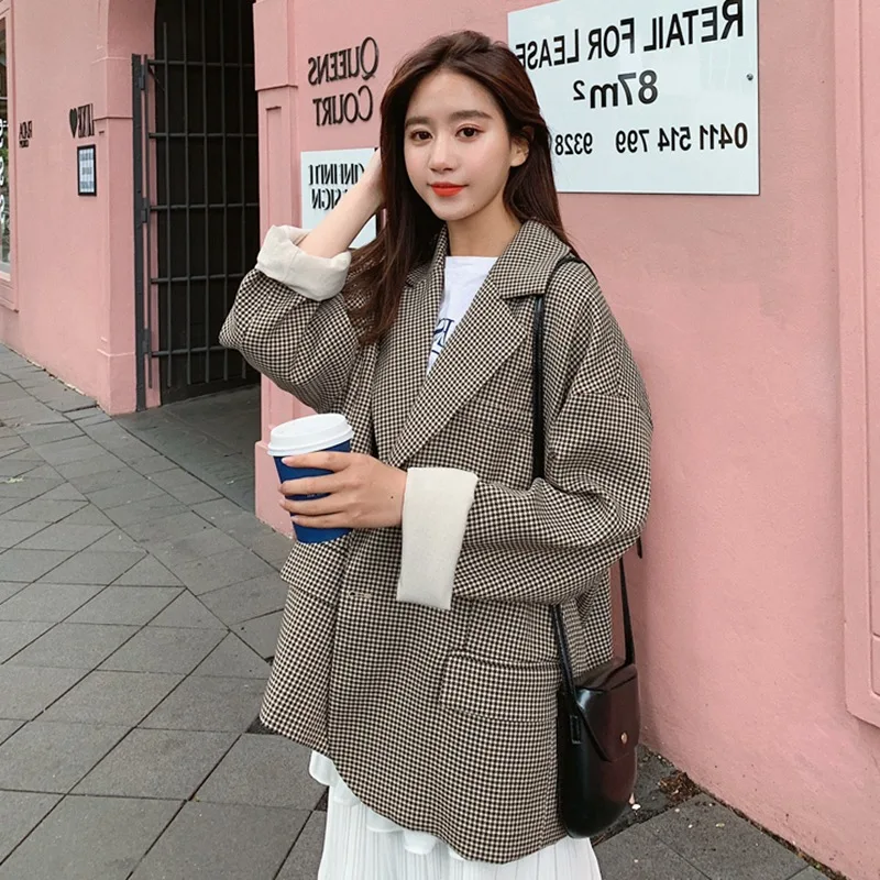 

Photo Shoot CHIC Elegant Retro Thousands of Birds Coffee Loose-Fit da xiu kou One-Button Small Suit Ol Short Jacket Women's