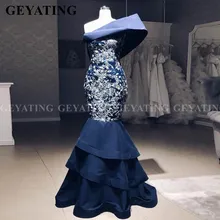 Саудовская Аравия одно плечо Русалка темно-синее вечернее платье элегантные женские вечерние платья Длинные африканские платья для выпускного вечера размера плюс