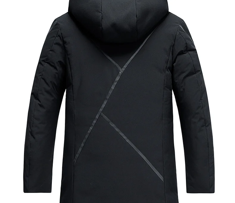 Winter down Jacket Men's Warm Cold White Duck down Mid-length MEN'S Hooded Jacket Comfortable Cool Stripes Men'S Wear