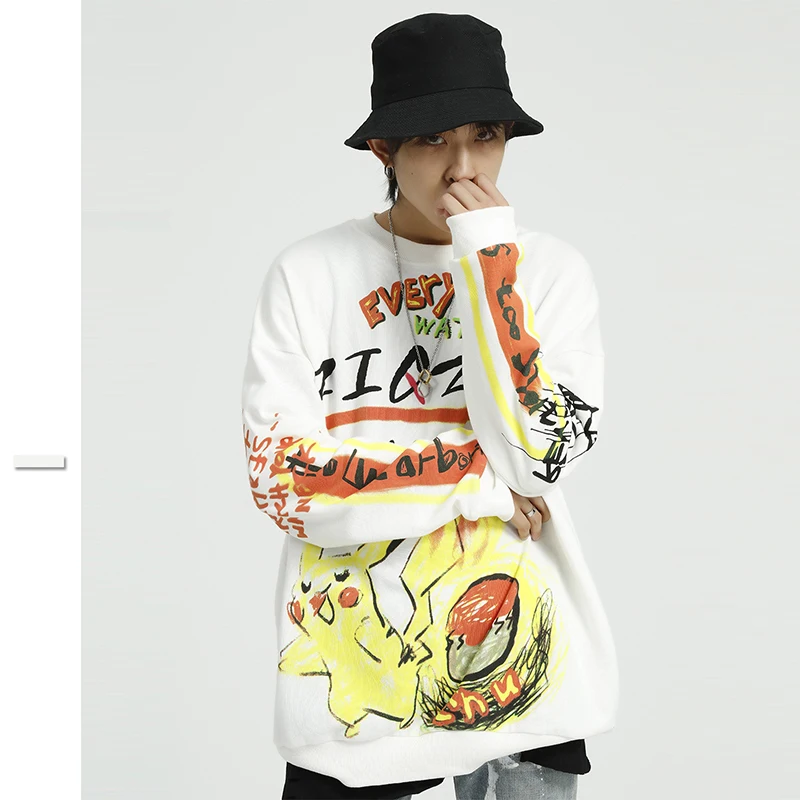 

Hip Hop Hoodies Men Letter Graffiti Printed Streetwear Sweatshirts Oversized Loose Cotton Casual Hoodies Male 2082