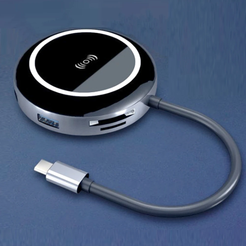 

9 in 1 Qi Wireless Charger USB-C USB 3.1 Type C HUB to USB 3.0 HDMI RJ45 Card Reader PD Charging Adapter for iPhone Macbook