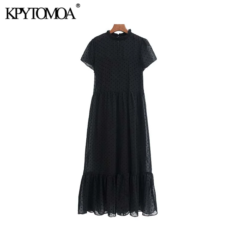 Vintage Stylish Polka Dot Chiffon Midi Dress Women 2020 Fashion O Neck Short Sleeve Female Dresses Casual Vestidos Mujer Vintage Stylish Polka Dot Chiffon Midi Dress Women 2020 Fashion O Neck Short Sleeve Female Dresses Casual Vestidos Mujer