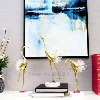 

Modern Simulation Animal Crystal Crane Bird Copper Crafts Sculpture Home Living Room Desktop Decorations Miniature Figurines