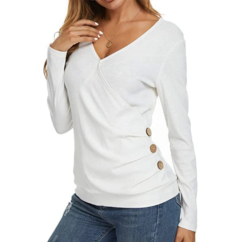 

2020 Autumn And Winter New Products Ladies V-neck Slim Button Top
