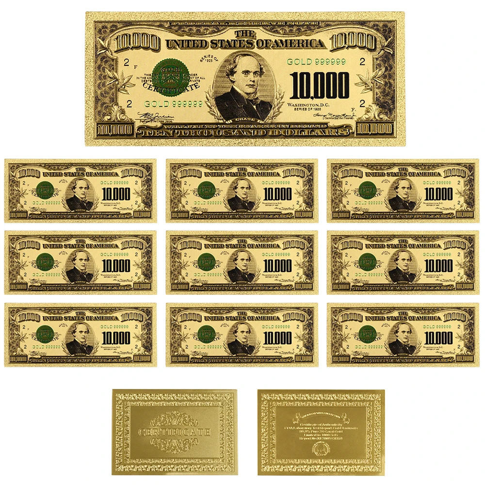 

Colorful USA Banknotes 10000 Dollar Bill Banknotes Gold Plated Fake Money Beautiful Decor And Collection Bank Notes