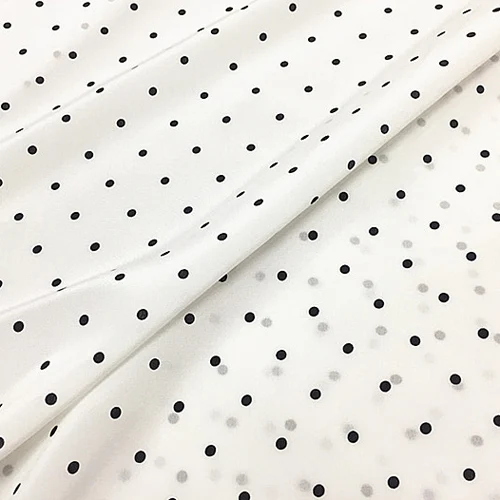 Мини Черный Узор в горошек на белой подошве шелковый креп de chine ткань SCDC1048|Ткань| |