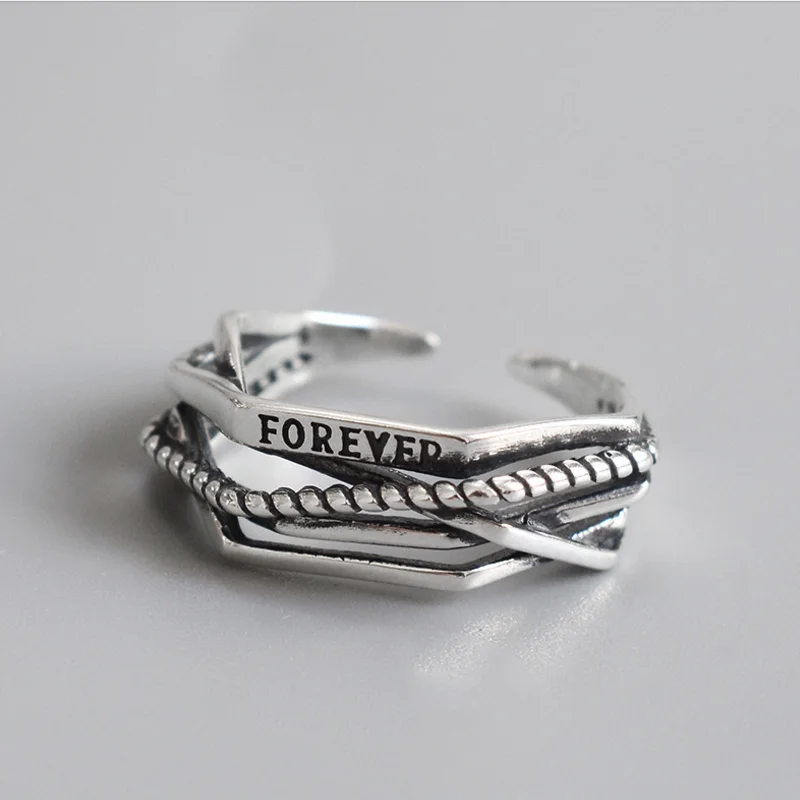 

FFLACELL Female Vintage Letter Rings Adjustable Multi-layer Twist Opening Finger Rings For Women Fashion Jewelry