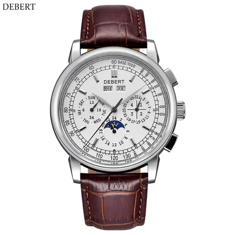 white dial 42 мм автоматические механические водонепроницаемые часы мужские часы сапфировые зеркальные корпус из нержавеющей стали moon phase - Цвет: white dial