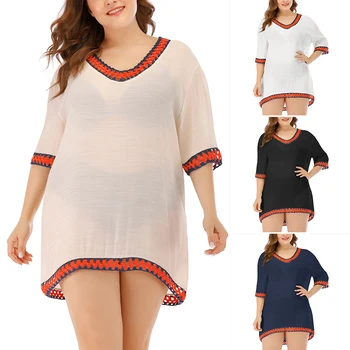 

Women Beachwear V-Neck Short Sleeve Beach Dress Cover Up