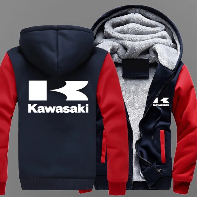 Зимнее пальто Kawasaki Moto с красным логотипом, мужские повседневные толстые теплые толстовки, мужская хлопковая куртка, повседневная мотоциклетная толстовка с капюшоном - Цвет: 7