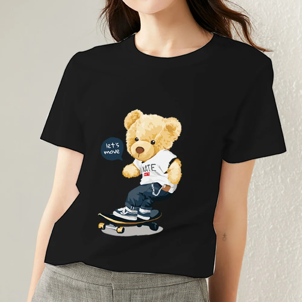 Summer Women's Fashion T-shirt Cartoon Teddy Bear 3D Printing Series Personality Trend All-match O-neck Top One Drop Delivery couple t shirt