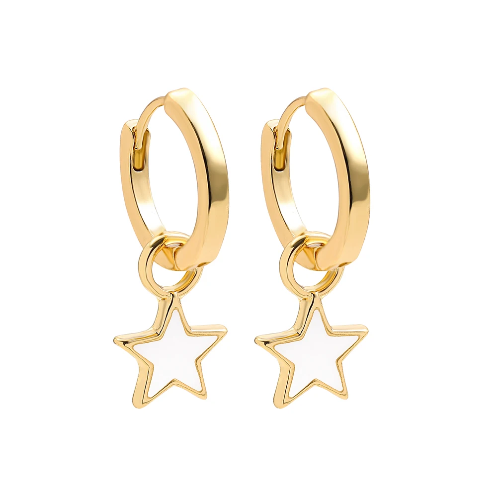 Trendy  Face Pendant Drop Earrings For Women Gold Color Rainbow Star Piercing Round Huggie Earrings Korean Fashion Jewelry