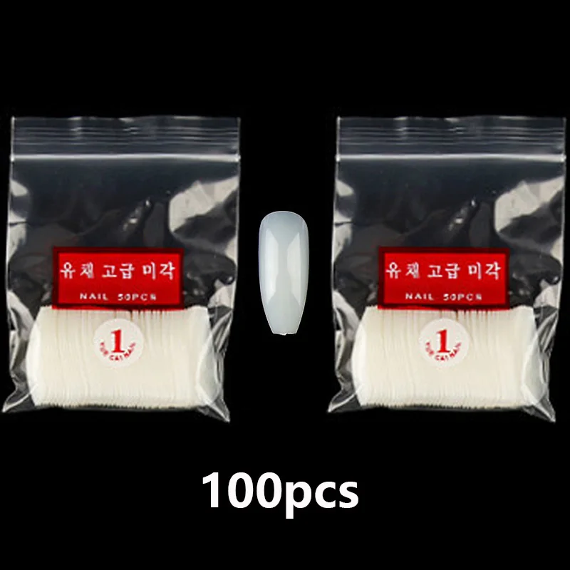 100pcs-BL1 100 шт./пакет балетки накладные ногти, накладные ногти на плоской подошве Форма для Неил арта украшения для кончиков ногтей натуральный чистый белый полное покрытие маникюр накладные ногти Советы Набор - Цвет: 100pcs-BL1