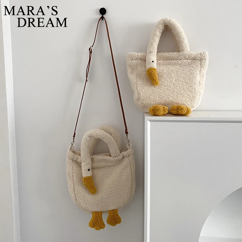 

Mara's Dream Women Plush Goose Tote Simple Warm Cloth Wrist Bags Cute Soft Handbag Adjustable Crossbody Bag Purses For Girls