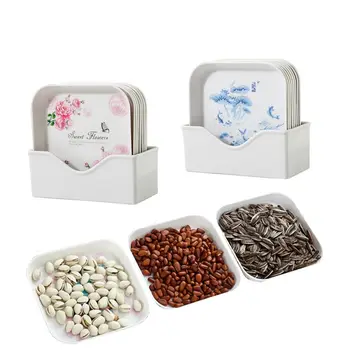 

8pcs Melamine Plates Square Cute Plates + Holder Dinnerware Set Dessert Plate Dinner Set Plates and Dishes Plates Dinner Plates