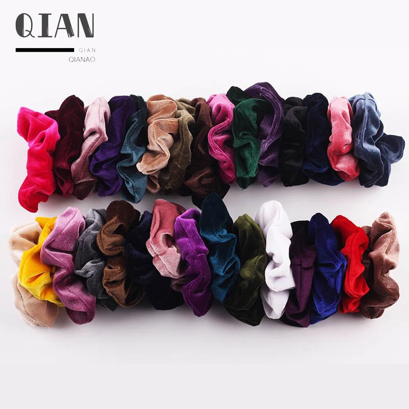 

QIANAO Hot Korea Soft Velvet Scrunchie Elastic Hair Bands Hair Scrunchies Solid Color Hairbands Ponytail Holder Hair Accessories