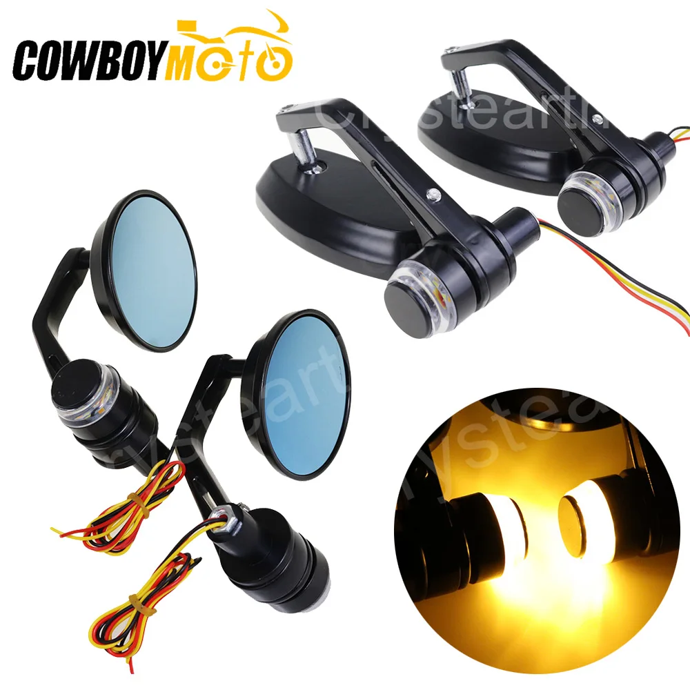 

Universal Motorcycle Bike 22mm 7/8" Handle Bar End Mirrors Rear View Side Mirrors Turn Signal For Harley Honda SUZUKI Kawasaki