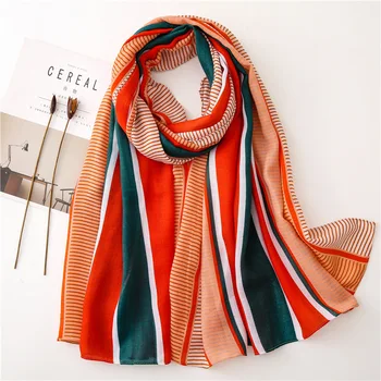 

Striped scarf for ladies spring summer femme cotton viscose shawls and wraps muslim hijab women headscarf muffler neckerchief