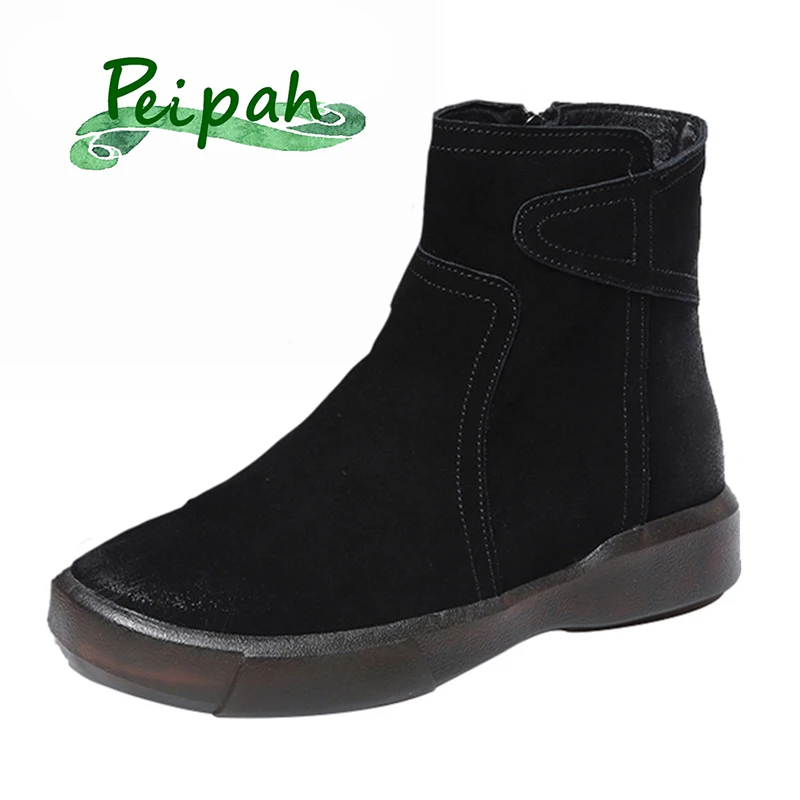 PEIPAH женские замшевые короткие ботинки из коровьей кожи Женская рабочая и