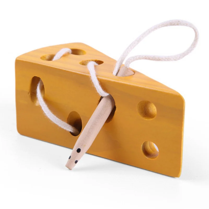  10.5*5cmToys Threading Game Preschool Children's Early Education Teaching Wood Block Cheese - 4000109510806