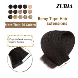 ZURIA Tape In Human Hair Extensions Remy Natural Real Human Hair Skin Weft Adhesive Balayage Omber Color Blonde For Salon